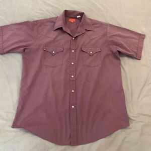 Plains Western Shirt Mens Large Purple Pearl Snap Short Sleeve Cowboy Casual